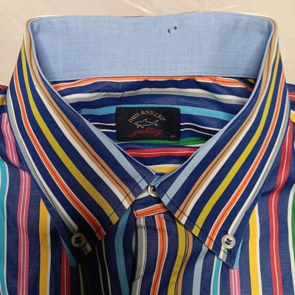 Paul & Shark Yachting Shirt Mens 44 Colorful Striped Cotton Made in Italy 44/XL - Picture 2 of 6